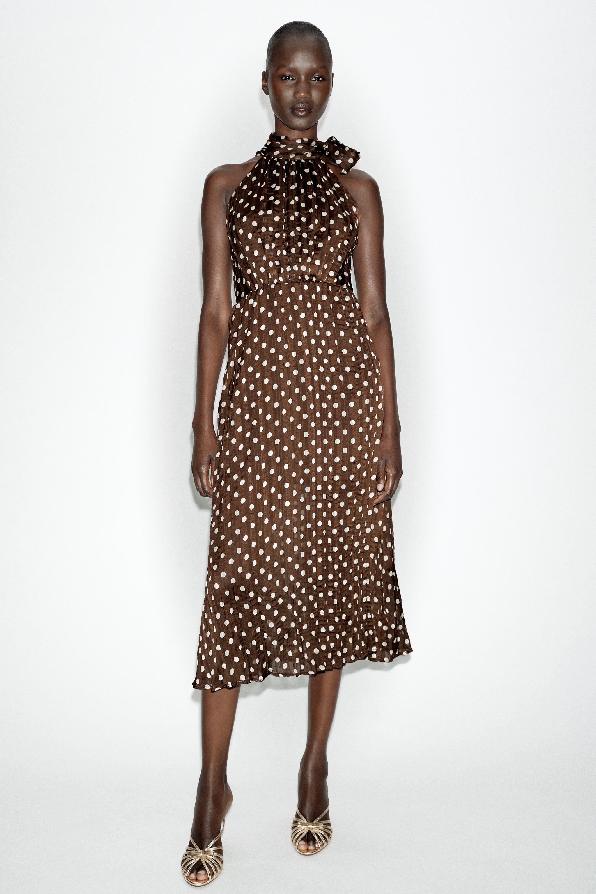 TIED POLKA DOT MIDI DRESS